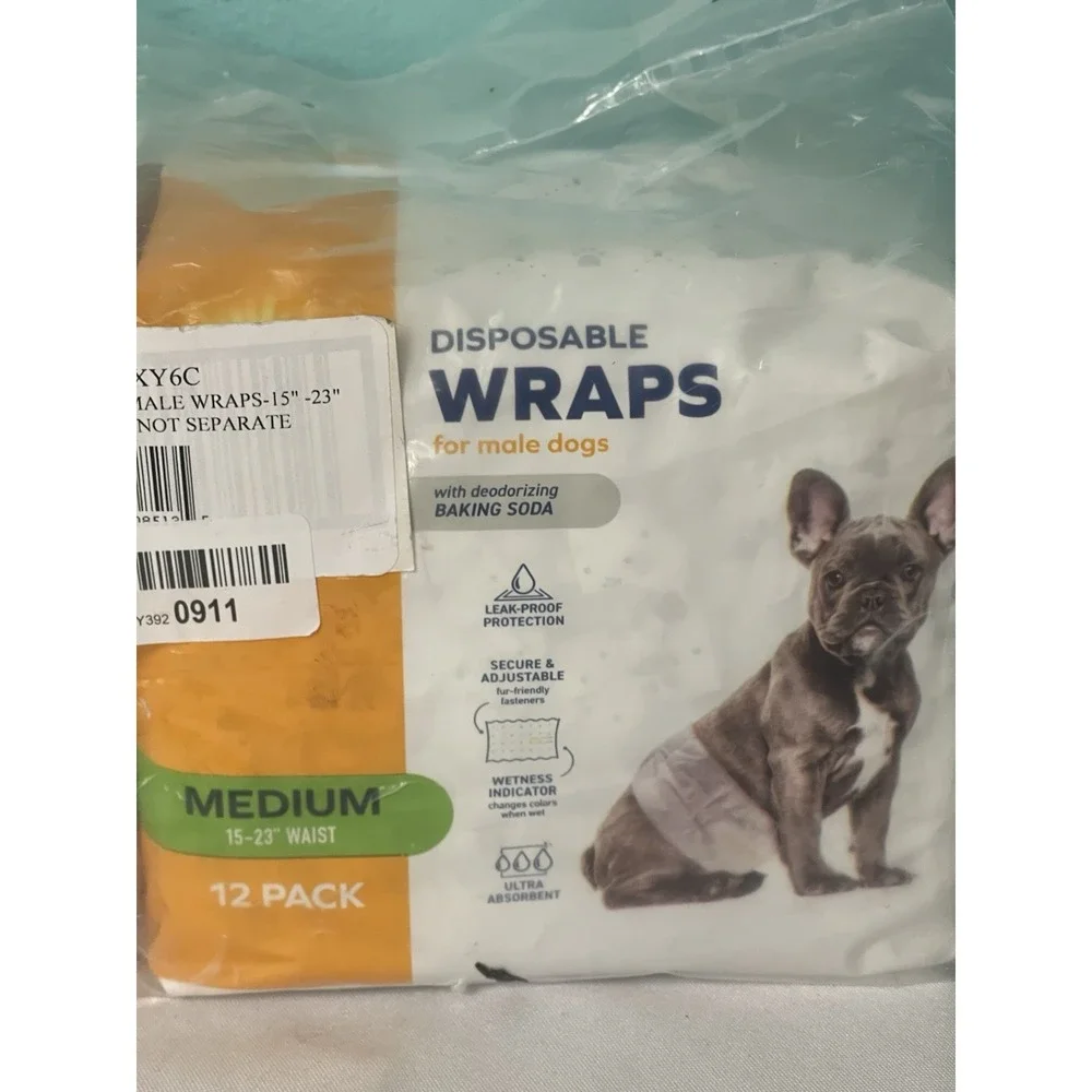 2pack Male Dog Wraps, Medium 12 Ct |‎ Ultra-Absorbent with Leak-Proof Protection